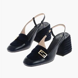 Fendi Women's Navy Blue Slingback Heels